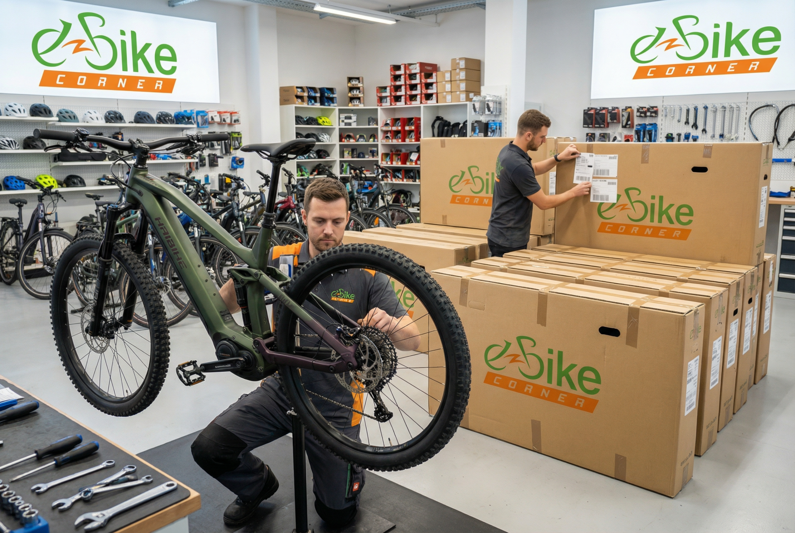 Montiertes E‑Bike, fahrbereit